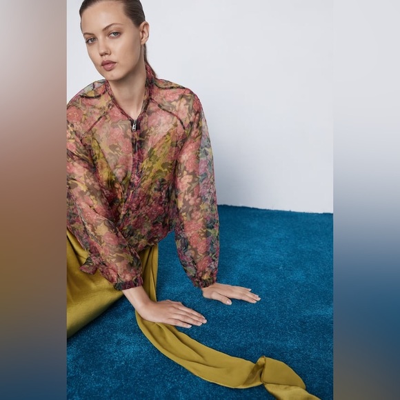Zara Floral Print Organza Bomber Jacket - Picture 5 of 6